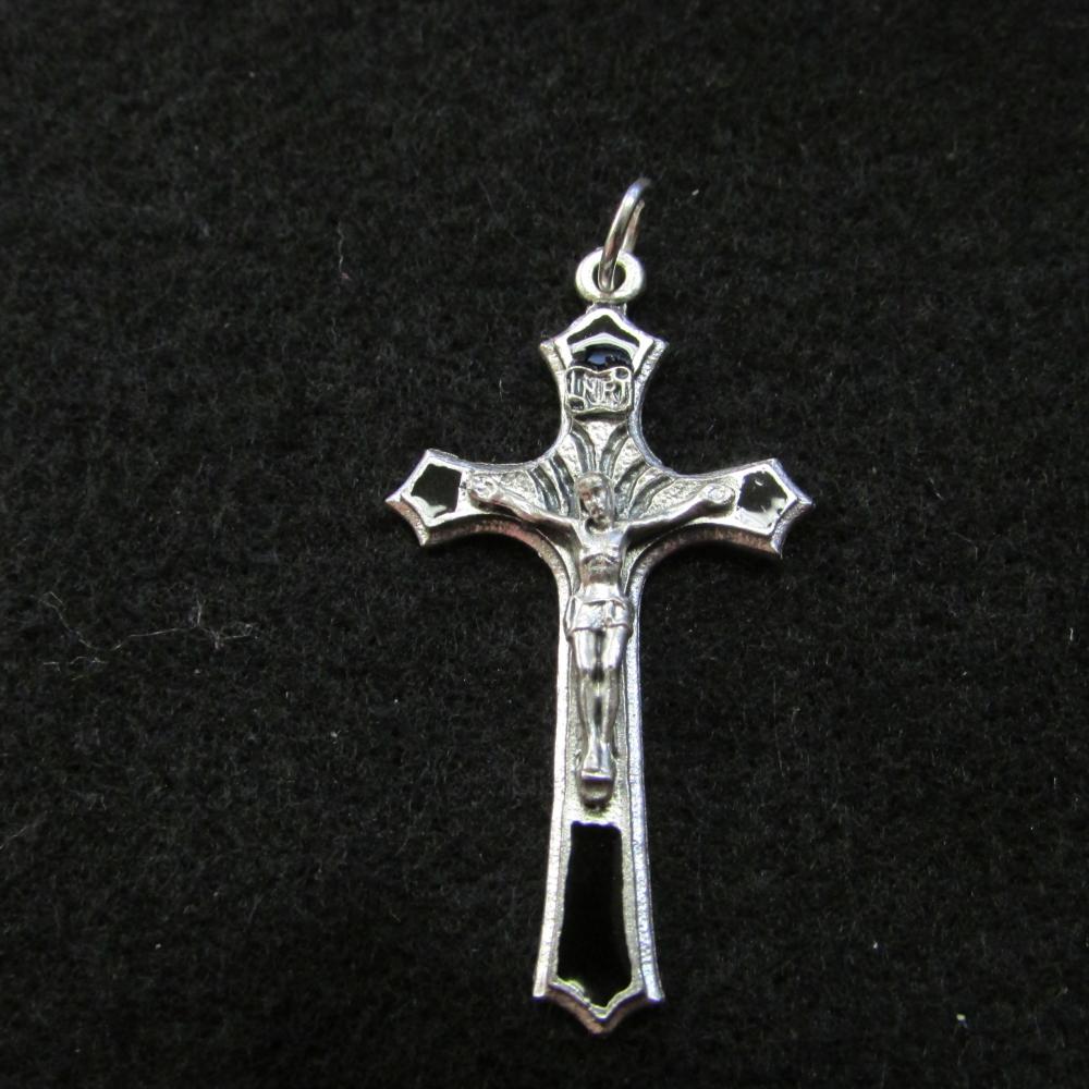 Enameled Metal Crucifix Black | Shrine of the Infant Jesus